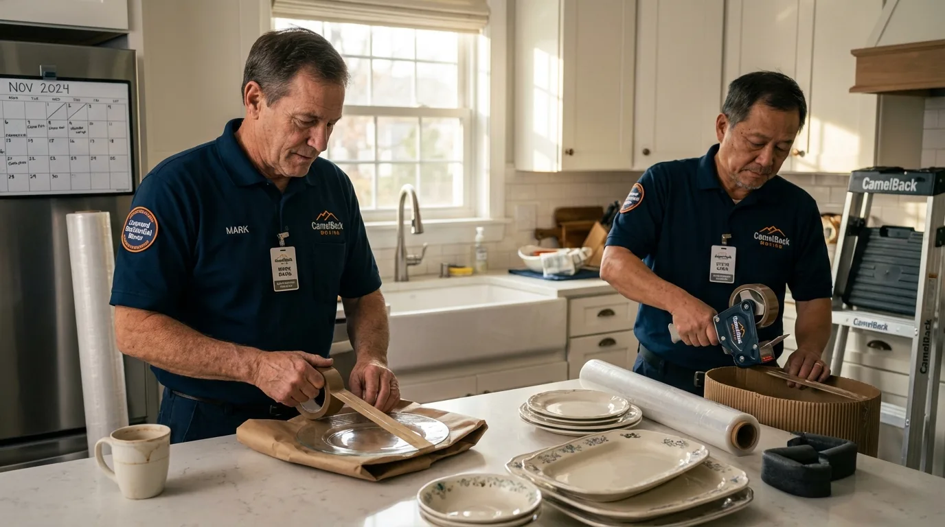Professional crew packing kitchen dishware in Elmhurst, NY